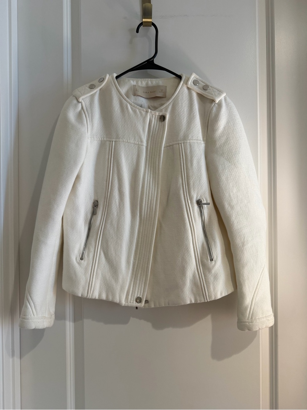 Zara Off-White Textured Moto Jacket